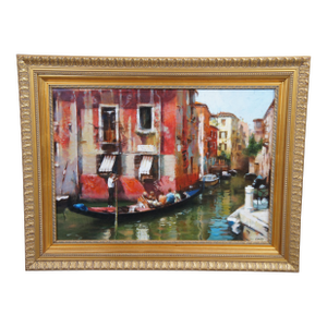Vintage Italian Venice Canal Gondola Cityscape Giclée on Canvas Artist Proof 35"