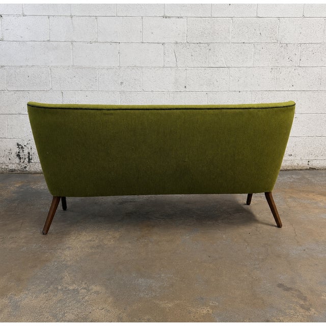 Mid-Century Modern Vintage Danish Wingback Sofa With Teak Arms in the Manner of Kurt Olsen, Reupholstery Included For Sale - Image 3 of 13