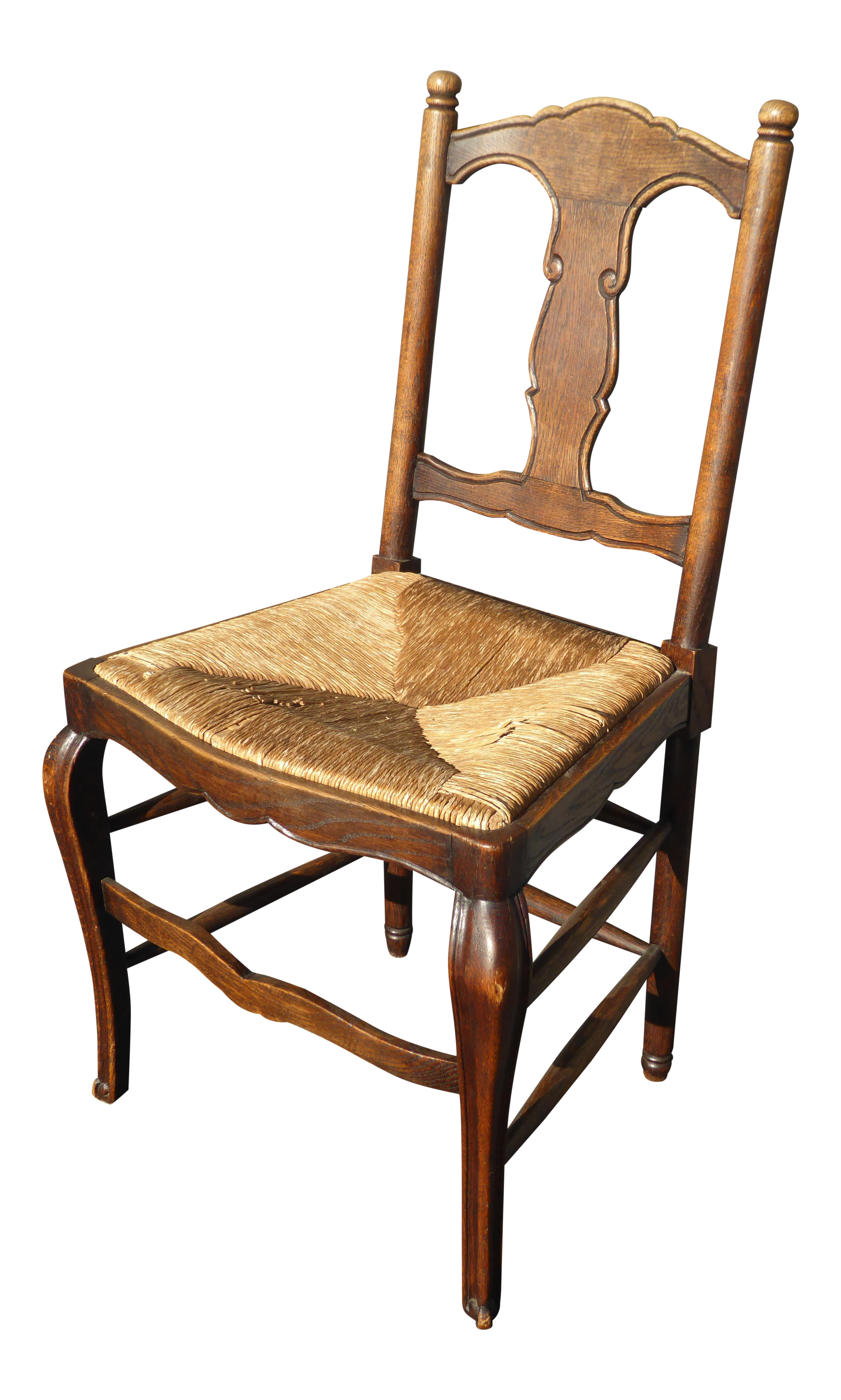 Vintage French Country Style Oak Wood & Rush Seat Accent Chair - image 0