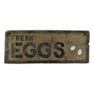 Antique 19th Century "Fresh Eggs" Wooden Sign With Applied Egg Shells For Sale