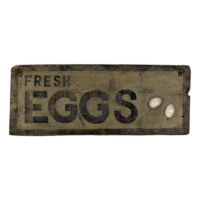 Antique 19th Century "Fresh Eggs" Wooden Sign With Applied Egg Shells For Sale