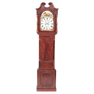 Antique Mahogany Eight Day Moonphase Grandfather Clock with Painted Face For Sale