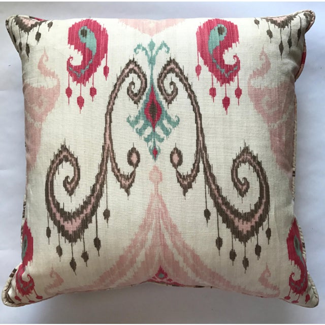 Pink & Brown Ikat Cotton Down Filled Pillows - A Pair For Sale - Image 4 of 9