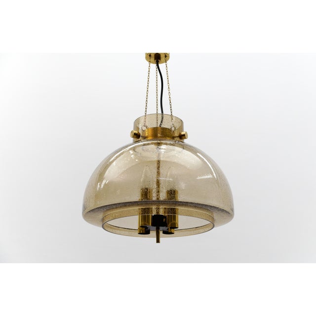 Brass and Smoked Glass Hanging Lamp from Limburg, Germany, 1960s For Sale - Image 6 of 14