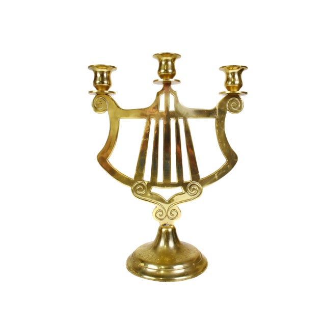 Metal Vintage Brass 3 Arm Candelabra Centerpiece For Sale - Image 7 of 7