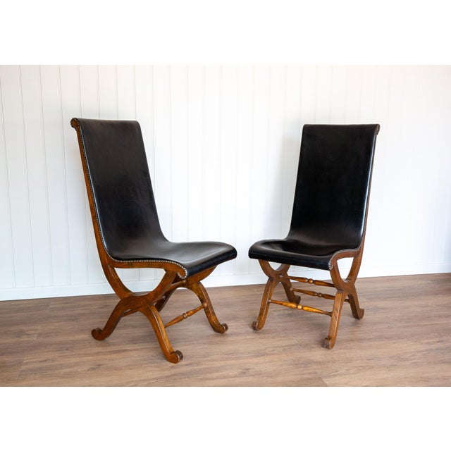 Spanish Dining Chairs in Oak and Leather by Pierre Lottier Valmazan, 1960s, Set of 2 For Sale - Image 16 of 18