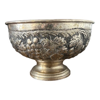 1950s Repousse Oversized Silver Plate Bowl For Sale