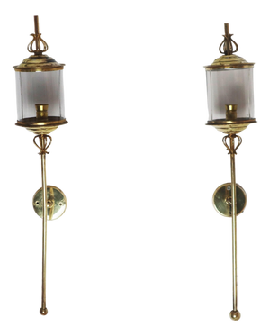 Brass and Glass Wall Sconces from Maison Lunel, France, 1950s, Set of 2