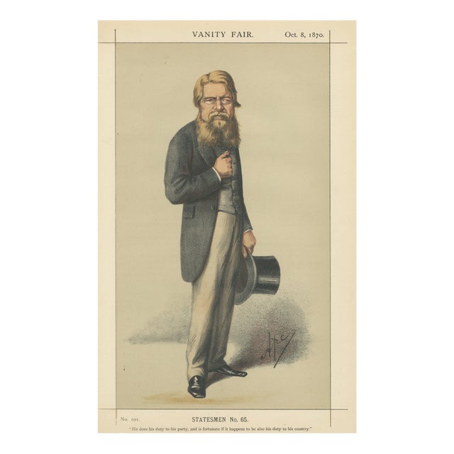 Vanity Fair, Victorian Bearded Statesman No. 65, 1870, Chromolithograph on Paper For Sale