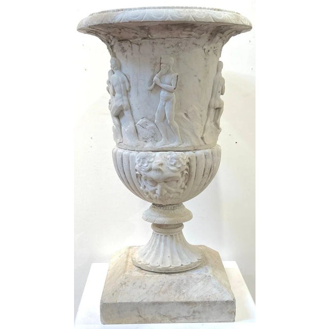 19th C or Older Antique Italian Carved Marble Bacchanalian Garden Urns - a Pair For Sale - Image 4 of 12