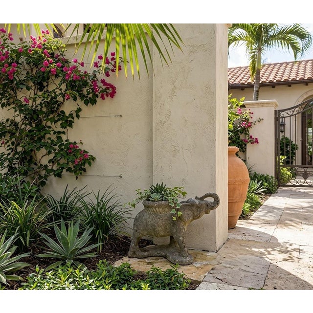 Stone Gray Vintage Weathered Cast Stone Elephant Garden Planter For Sale - Image 8 of 12