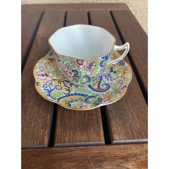 Vintage English Bone China Rosina Flower & Paisley Pattern Teapot With 6 Cups and Saucers For Sale In Santa Fe - Image 6 of 8