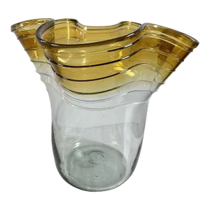 Large Vintage Hand-Made Amber Ombré Mouth Blown Art Glass Vase