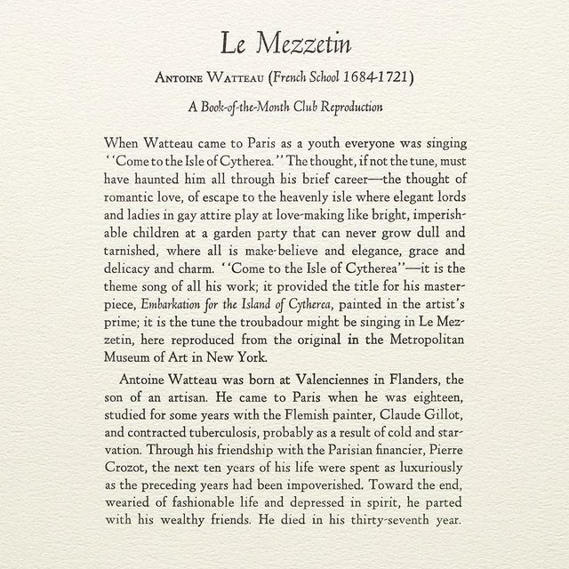 Paper 1950s After Antoine Watteau "Le Mezzetin", Full-Color Vintage Print For Sale - Image 7 of 10