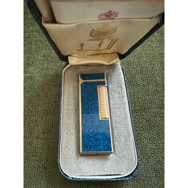 Rare Vintage Dunhill Gold Plated Blue Marble Lacquer Lighter