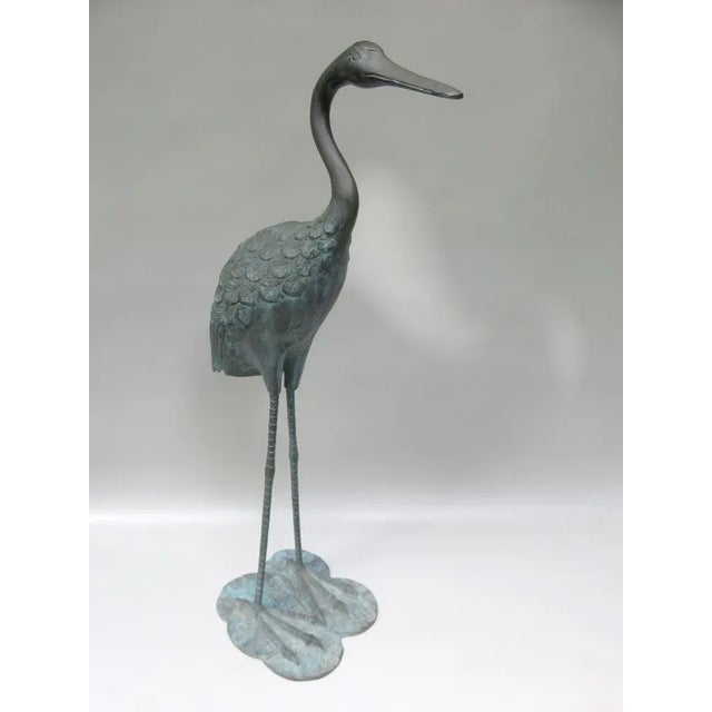 Bronze & Green Patinated Crane Sculptures, 1970s, Set of 2 For Sale - Image 9 of 18