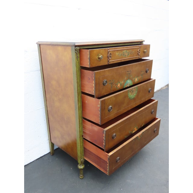Wood French Early 1900s Carved Hand Painted Cameo Tall Chest of Drawers 6561 For Sale - Image 7 of 18