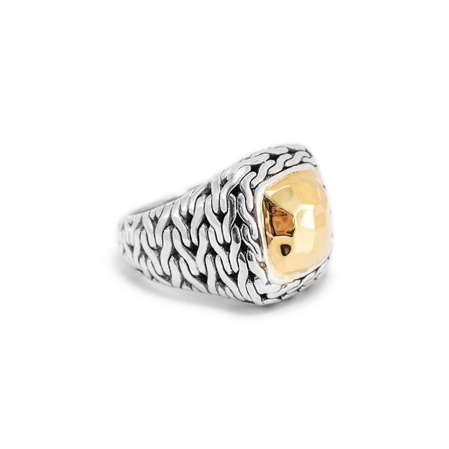 Early 21st Century John Hardy Palu 22k Yellow Gold & 925 Sterling Silver Hammered Cocktail Ring, Size 5 For Sale - Image 5 of 8