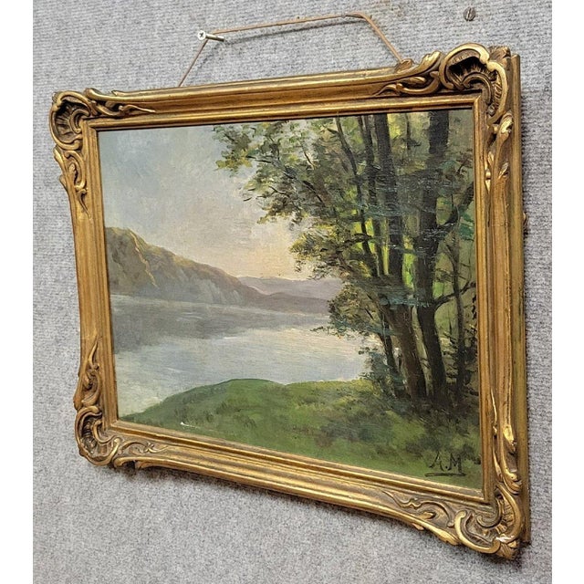 A. Maury, View of Lake Annecy, 1920s, Oil on Canvas, Framed For Sale - Image 4 of 7