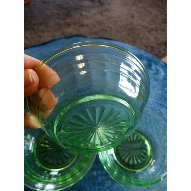 American Exquisite Anchor Hocking Block Optic Glow Uranium Glass 5pcs Berry Bowls For Sale - Image 3 of 6