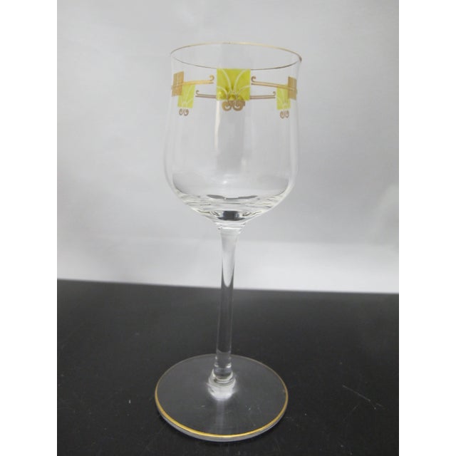 Mid 20th Century MCM Mid Century Modern Gold & Green Enamel Crystal Aperitif Cordial Glass Pair For Sale In Portland, OR - Image 6 of 8