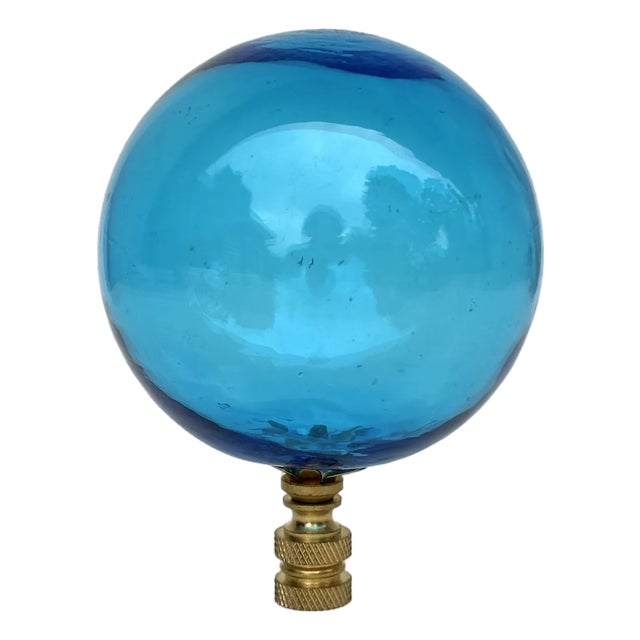 Oversized Blown Glass Lamp Finial in Aqua Blue For Sale