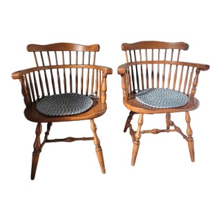 Pair of Vintage Vermont of Winooski Solid Maple Captains Chairs For Sale