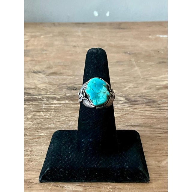 Vintage Boho Navajo Turquoise Ring Set in Sterling Silver 8 For Sale - Image 10 of 12