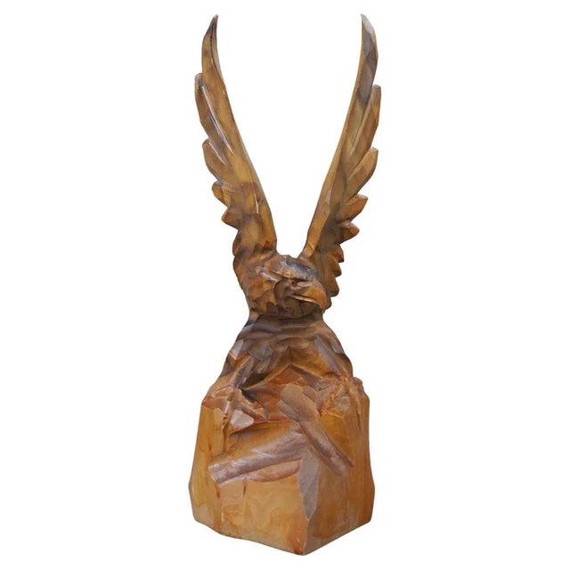 Vintage Eagle Statue in Wood, 1970s For Sale - Image 14 of 14