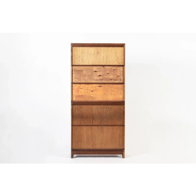 Antique English Tall Stepback Oak Wood Barrister Bookcase Cabinet For Sale - Image 11 of 11