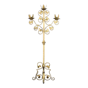 Mid 20th Century Italian Gilt Iron Floor Candelabra