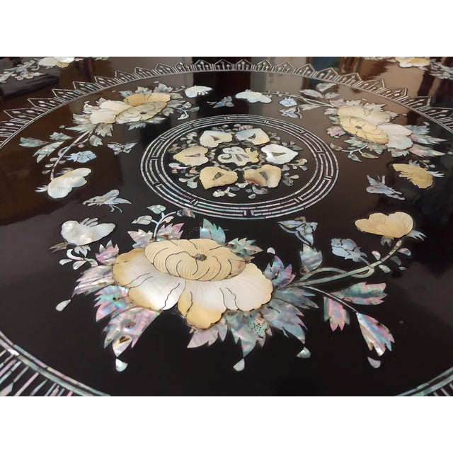 Asian Antique Pearl Inlay Black Lacquered Korean Folding Coffee Table