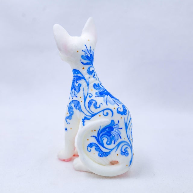 Contemporary Porcelain Pattern Sphynx 1 by Nana Williams | Resin cast, acrylic gouache of a decorated Sphynx cat For Sale - Image 3 of 5