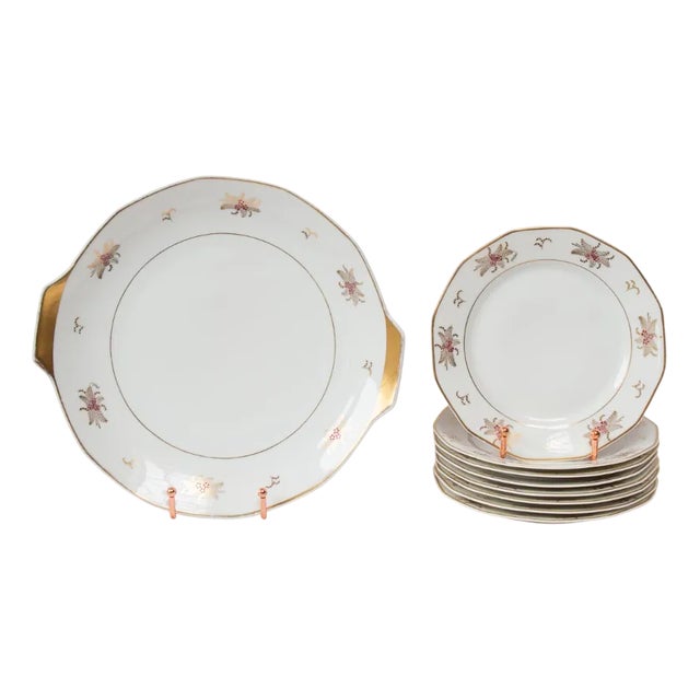 Porcelain Dessert Service from Limoges, 1930s, Set of 9 For Sale