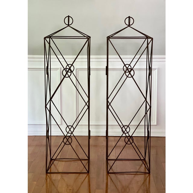 Neoclassical 20th Century Wrought Iron Square Garden Obelisks - Set of 2 For Sale - Image 3 of 12