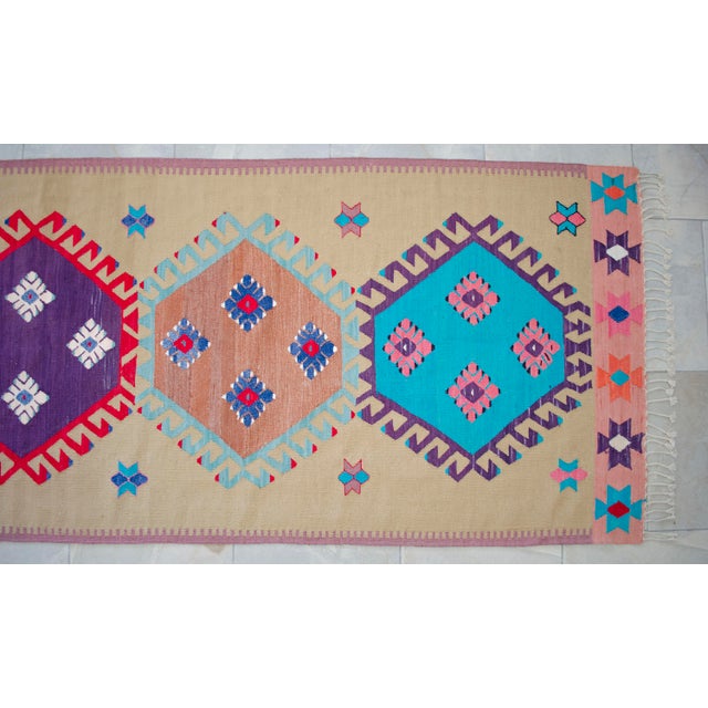 Handmade Silk Flatweave Turkish Kilim Stair Runner Rug Gallery Runner - 3′1″ X 25′2″ For Sale - Image 15 of 17