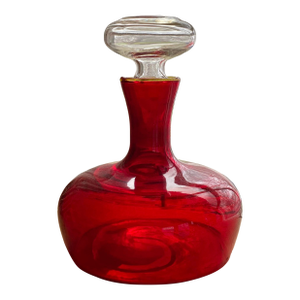 Vintage Ruby Red Flask Crystal Clear Stopper Amberina Rim Decorative Color