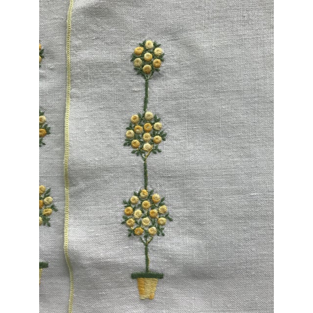Chinoiserie Vintage Lemon Topiary Tree Embroidered Linen Placemats, Set of 5 For Sale - Image 3 of 9