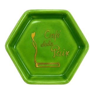 Vintage Cafe De La Paix Paris Green Ceramic Ashtray For Sale