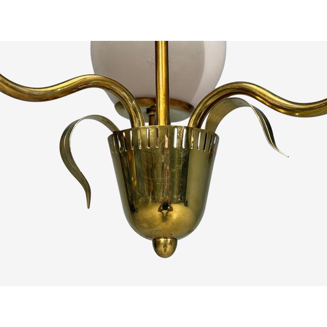 1950s Idman, Finnish Modern, Pendant Light, Brass, Pink Tinted Glass For Sale - Image 10 of 14