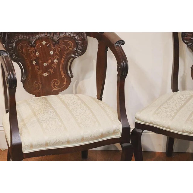 French French Style Antique Mahogany Armchair & Single Chair Mother of Pearl For Sale - Image 3 of 6