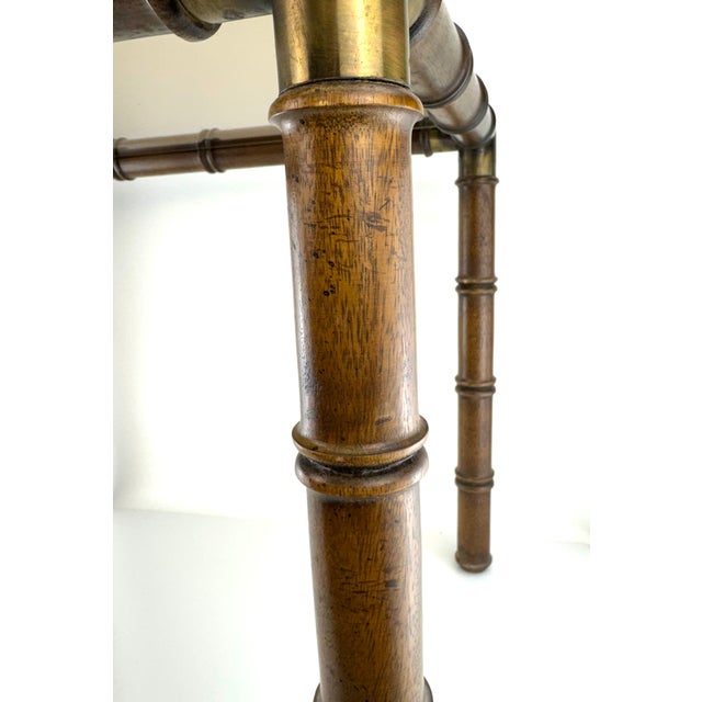 Wood Vintage Faux Bamboo Brass & Wood Console Table With Glass Top For Sale - Image 7 of 11