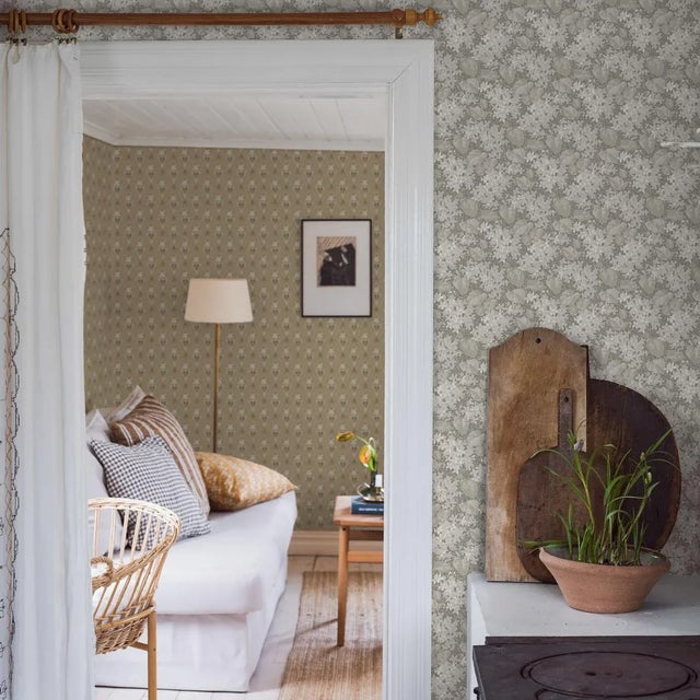 Mid-Century Modern Sample - Boråstapeter Aratorp Wallpaper in Stone For Sale - Image 3 of 5