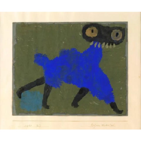 Blue Coat by Paul Klee depicting a figure in a blue coat, executed on paper mounted on cardboard in 1940. by piemags/PL...