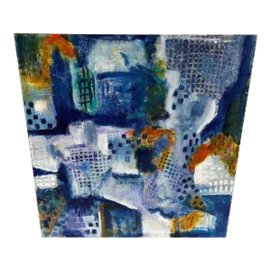 Large Blue Square Abstract Painting by Carol Bertrand