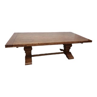1930s Farm House Plank Top Double Pedestal Extendable Leaf Table For Sale