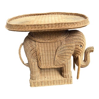 Vintage Wicker Elephant Tray Top Table For Sale