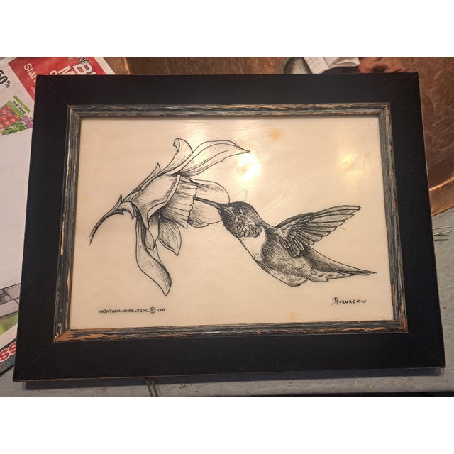 Art Deco 1960s Mid Century by Borgreen and Montana Marble Co. Co. Flower Picture Framed For Sale - Image 3 of 6