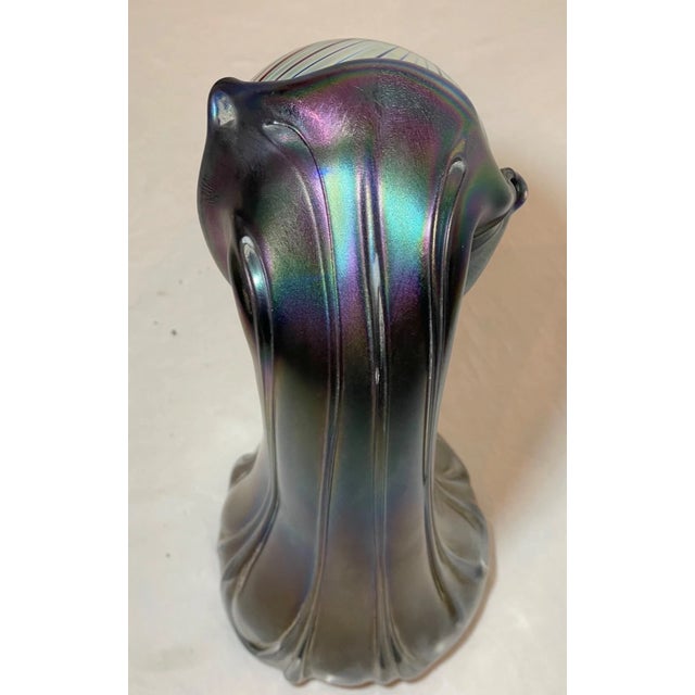 1980s Rare Hand Blown Aurene Iridescent Rainbow Glass Vase Holding Sphere Sculpture For Sale - Image 10 of 16
