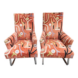 Pair of 2000s Donghia Odeon Club Chairs in Abstract Print Fabric For Sale